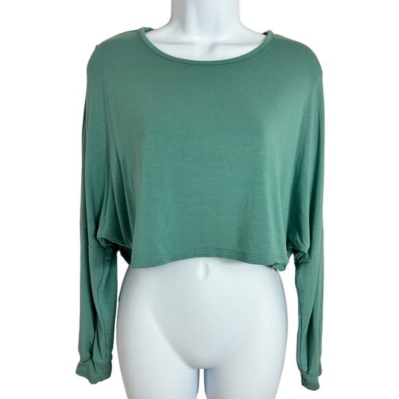Lulu's Sage Green Crop Top Sz XS Oversized 3/4 Sleeve Loose Blouse - Picture 5 of 5